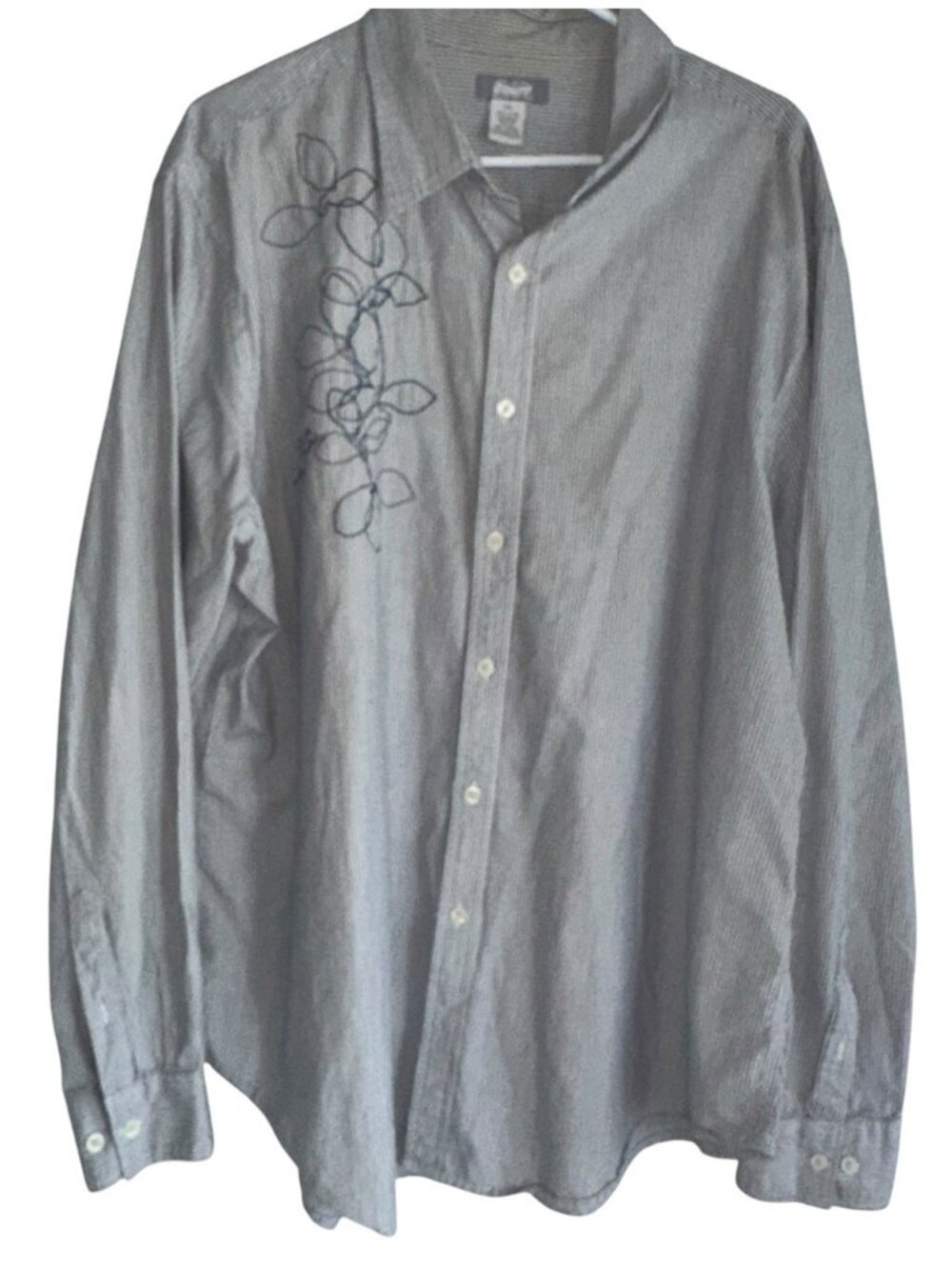 Y2K Utility Mens Long Sleeve Button Down Shirt Sz XXL Blue Pinstripe Embroidered
